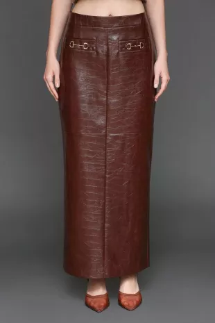 Croc Leather Midi Skirt