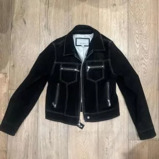Black Suede Jacket with White Stitching
