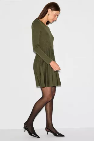 Pleated Long Sleeve Knit Mini Dress