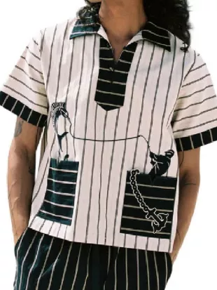 The Upshaws Bernard Upshaw Jr White Print Striped Shirt