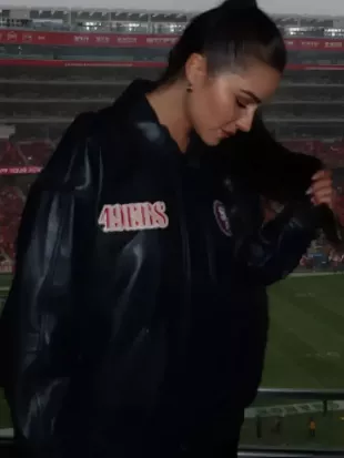 Olivia Culpo San Francisco 49ers Vegan Leather Bomber Jacket