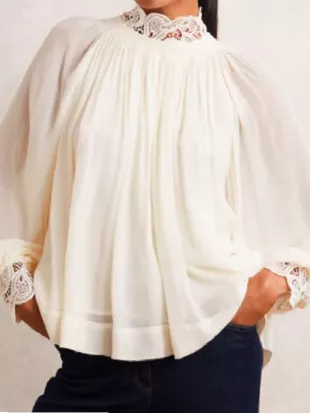 The Young and the Restless Sharon Newman White Lace-Neck Blouse