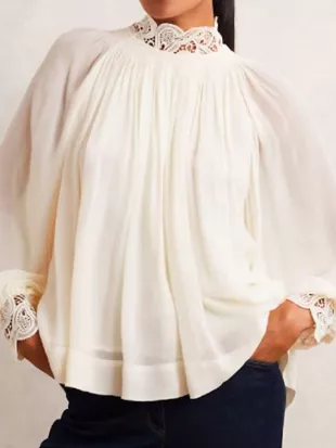 The Young and the Restless Sharon Newman White Lace-Neck Blouse