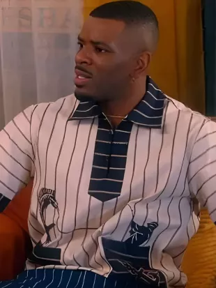 The Upshaws S7 Bernard Upshaw Jr White Print Striped Shirt