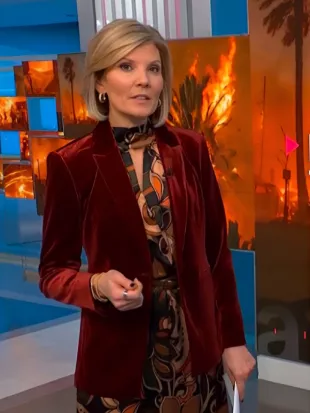 NBC News Daily 2026 Kate Snow Burgundy Velvet Blazer