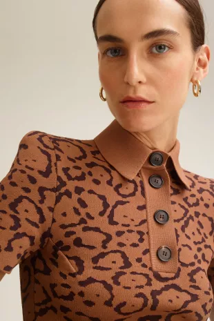 Crepe Knit Jacquard Top in Spice Chocolate