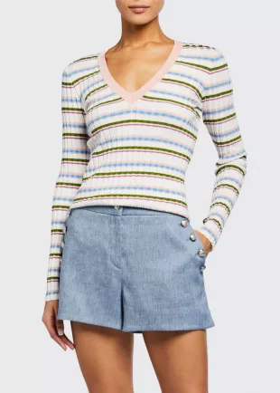 Amada Striped V-Neck Pullover