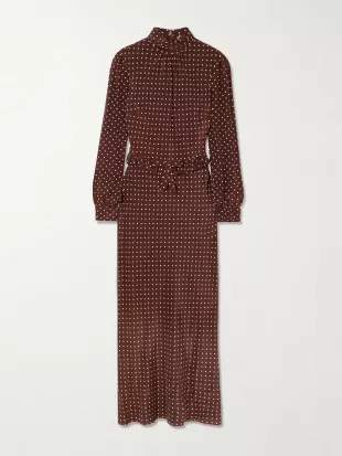 Ruffled Bow-detailed Polka-dot Silk Crepe de Chine Midi Dress