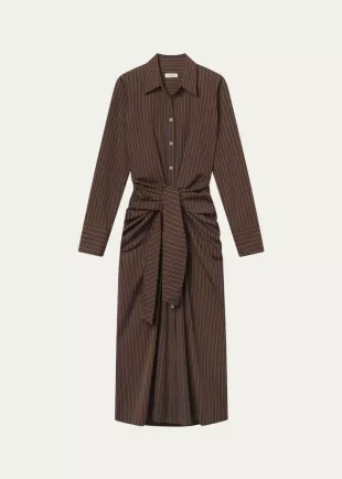 Mila Pinstripe Draped Shirtdress
