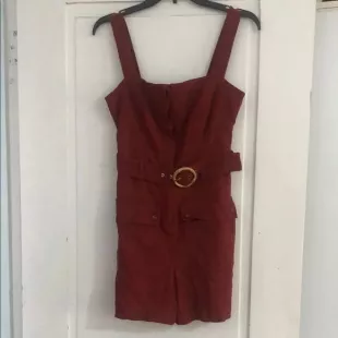 1960 Red Linen Belted Romper