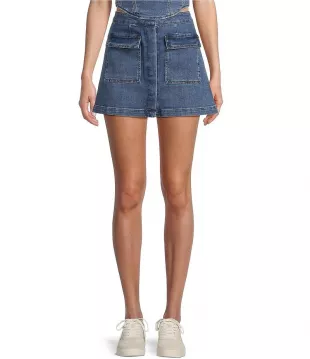 Lena Denim A-Line Front Pocket Mini Skirt