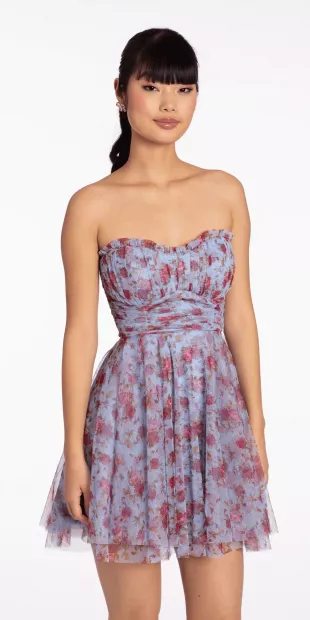 Rose Print Scallop Neck Fit and Flare Dress