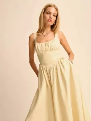 Balia Linen Dress Yellow