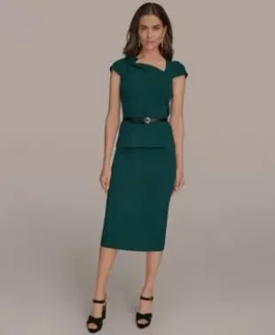 Cap Sleeve Belted Sweater Pencil Skirt