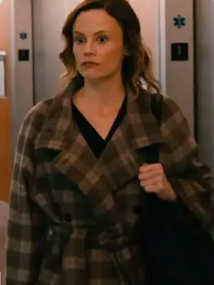 Chicago Med S11 Dr. Caitlin Lenox Brown Plaid Coat