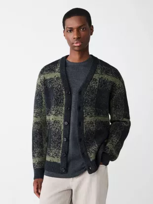 Black/Green Relaxed Fit Washed Check Cardigan
