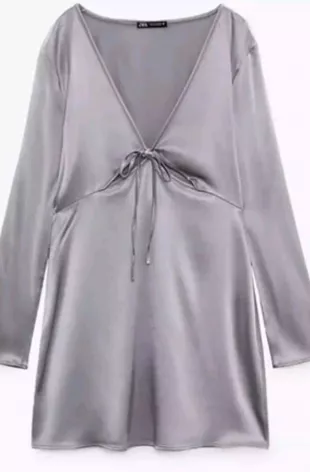 Grey Metallic Satin cut out Dress