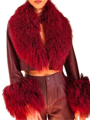 High Potential S02 Kaitlin Olson Fur Trim Crop Leather Jacket