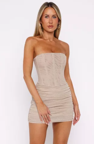 Out In The Wild Strapless Mini Dress Champagne Glitter
