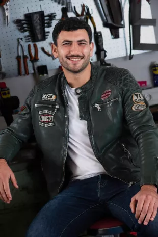 Blouson en cuir racing vert Redskins