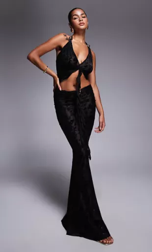 Delilah Black Devore Ruffle Top