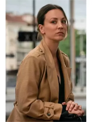 Vanished 2026 Kaley Cuoco Brown Trench Coat