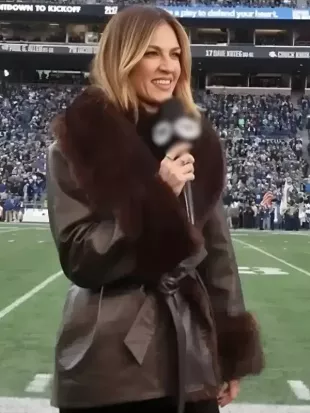 Erin Andrews NFC Championship Game Leather Coat