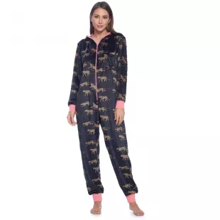 Fleece Hooded One Piece Pajama Jumpsuit