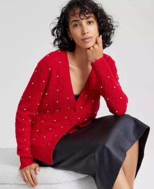 Cashmere Embellished Textured Cardigan