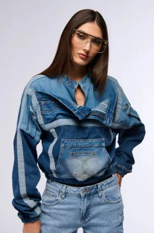 Aubrey Denim Pull Over Swatshirt