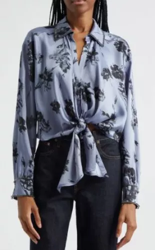 Marianna Floral Embellished Tie Front Top