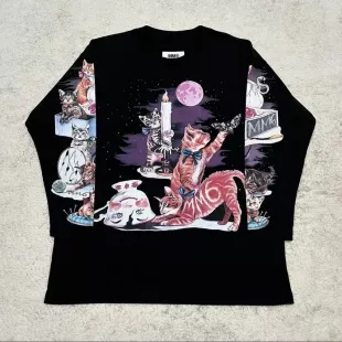 Cat Print Oversize Longsleeve Tee by MM6