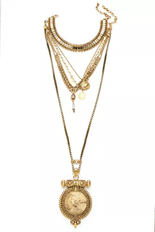 Bronze Coin Layered Necklace.