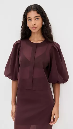 Liza Organza Puff Sleeve Top in Mahogany