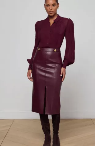 Arlette Vegan Leather Midi Skirt