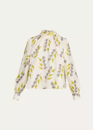 Ornament Silk Tie-Neck Blouse