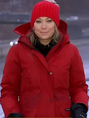 Good Morning America 2026 Ginger Zee Red Hooded Jacket