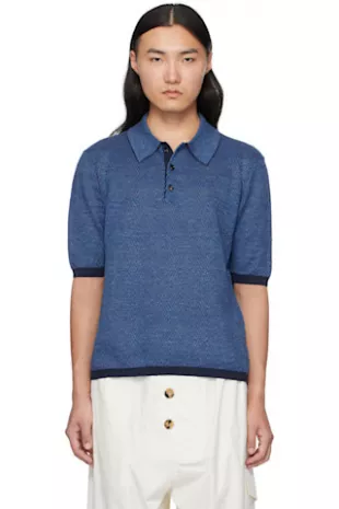 Blue Linen Chevron Knit Polo