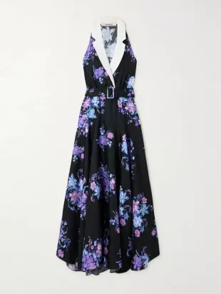 Belted floral-print Silk-twill Midi Dress