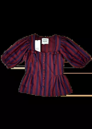 Red Striped Puffed Sleeve Top