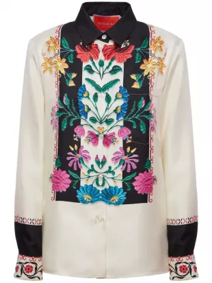 Boy Floral-embroidered Silk Shirt