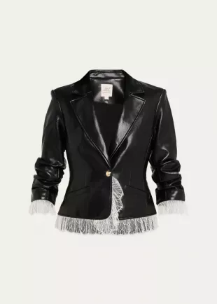 Lace-Trim Vegan Leather Blazer