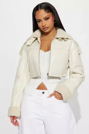 Bad Influence Faux Leather Cropped Jacket