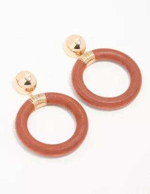 Brown & Gold Oval Wrapped Drop Earrings