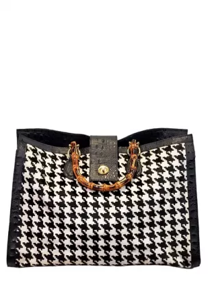 Leontina Fur XL Tote in Houndstooth