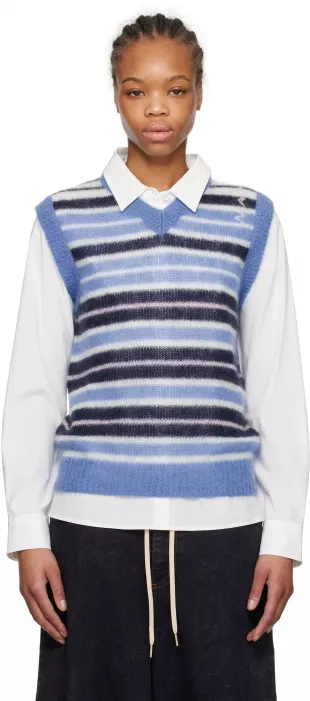 Blue Brushed Mohair Stripe Vest