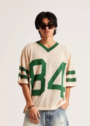 Knitted Mesh Jersey Cream/Green