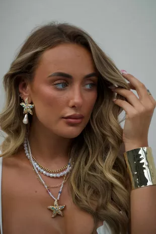 Starfish and Pearl Drop Down Earrings