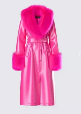 Willa Pink Vegan Fur Leather Coat