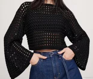 Cotton Crochet-Style Cropped Sweater